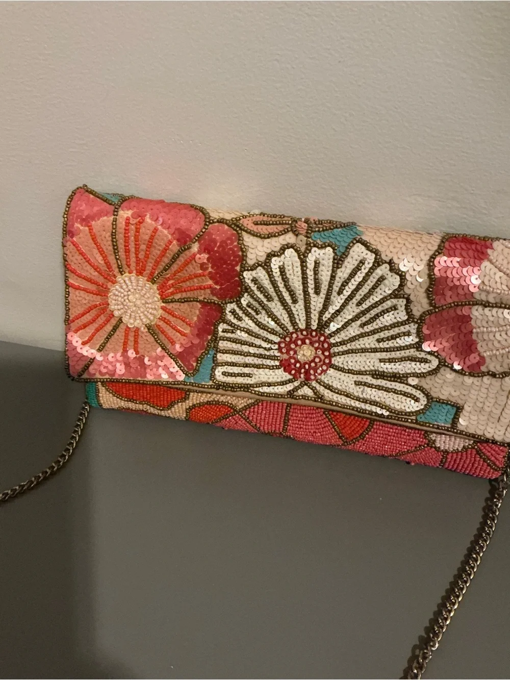 Lulu's Sequined Floral Foldover Crossbody - Pink Multi